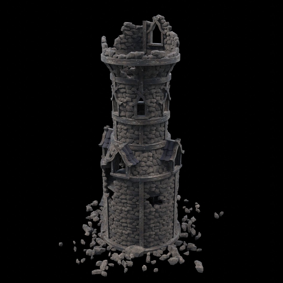 Ruined Mage Tower 3D Model – Low Poly Game Asset, FBX, OBJ - View 14