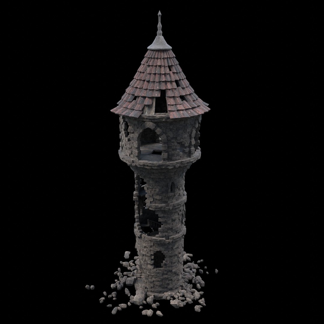 Ruined Mage Tower 3D Model – Low Poly Game Asset, FBX, OBJ - View 15