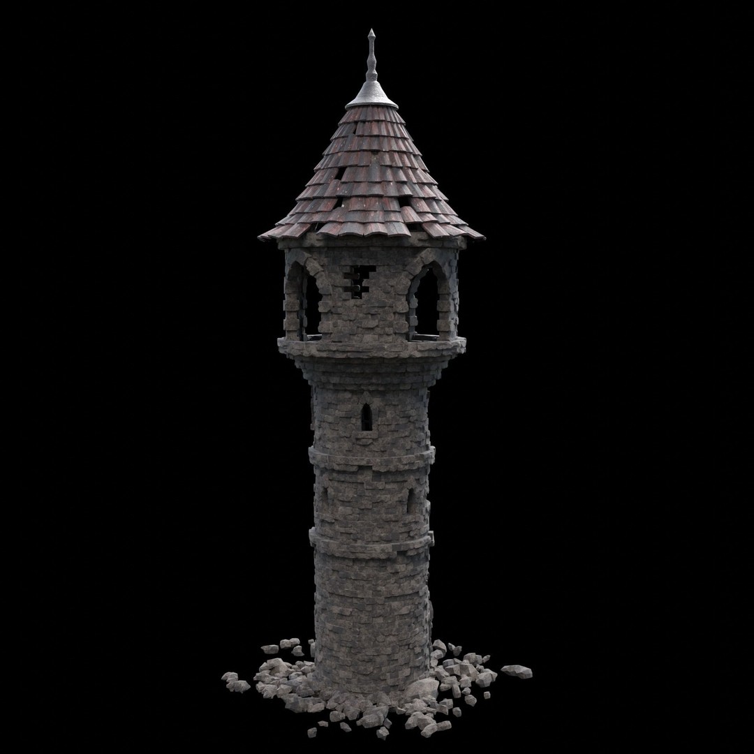 Ruined Mage Tower 3D Model – Low Poly Game Asset, FBX, OBJ - View 16
