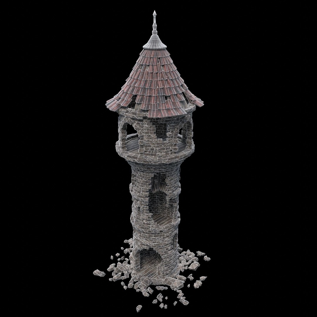 Ruined Mage Tower 3D Model – Low Poly Game Asset, FBX, OBJ - View 17