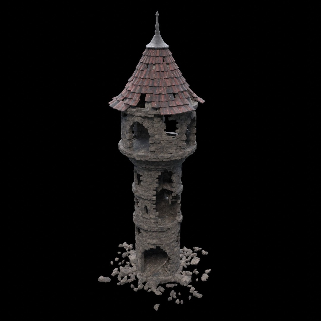 Ruined Mage Tower 3D Model – Low Poly Game Asset, FBX, OBJ - View 18