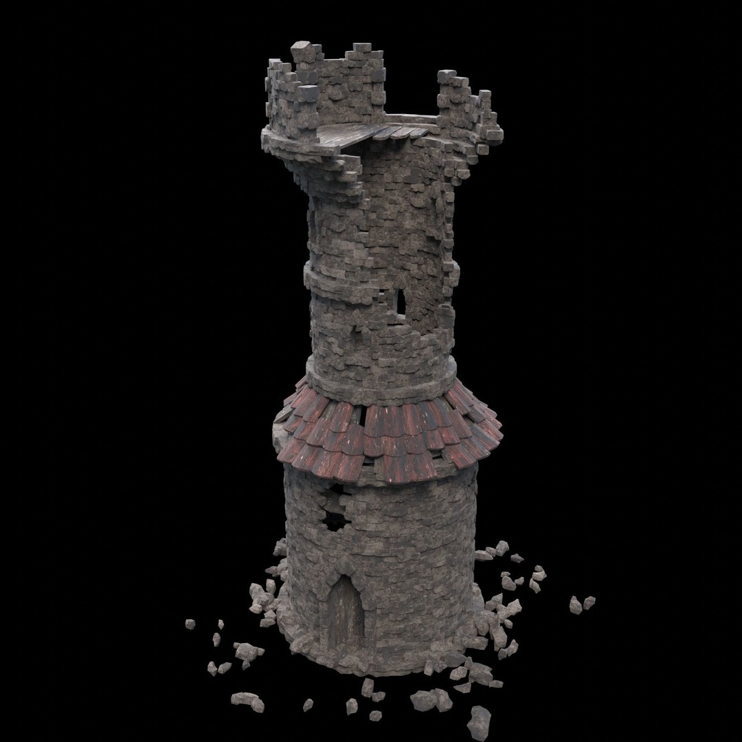 Ruined Mage Tower 3D Model – Low Poly Game Asset, FBX, OBJ - View 19