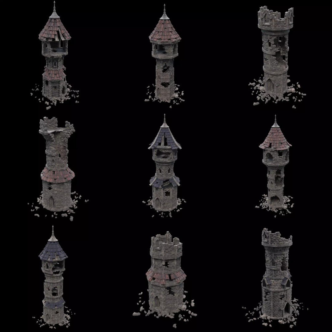 Ruined Mage Tower 3D Model – Low Poly Game Asset, FBX, OBJ - View 2