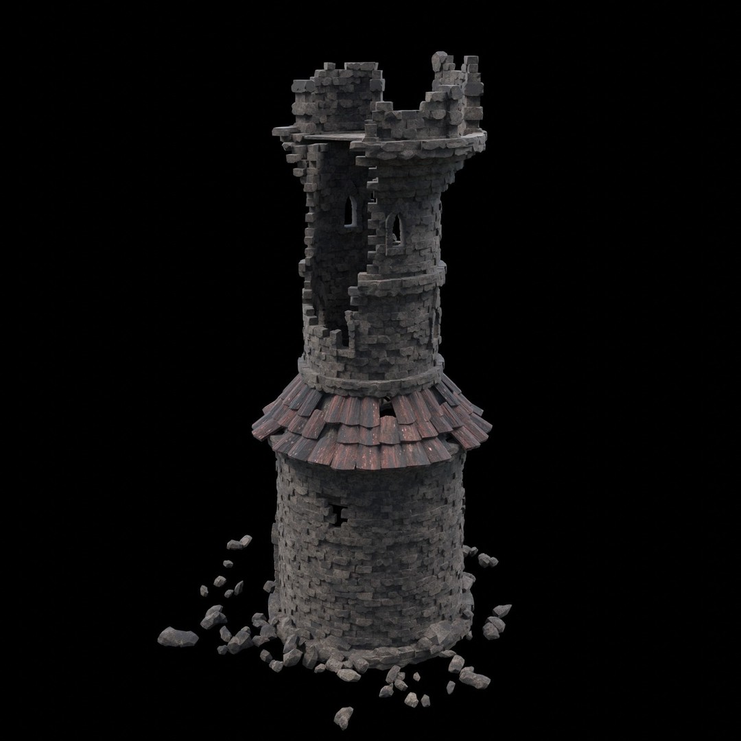 Ruined Mage Tower 3D Model – Low Poly Game Asset, FBX, OBJ - View 20