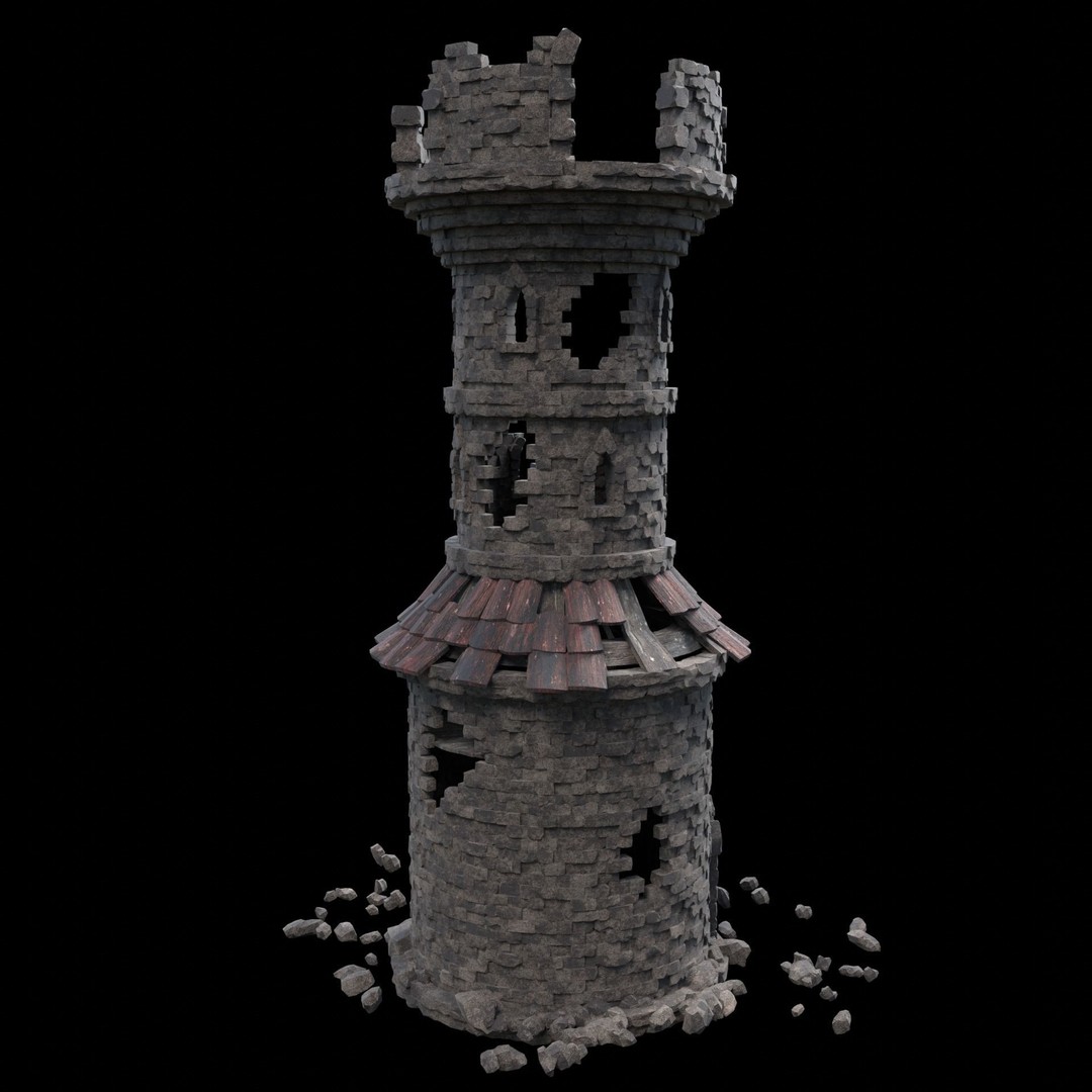 Ruined Mage Tower 3D Model – Low Poly Game Asset, FBX, OBJ - View 21