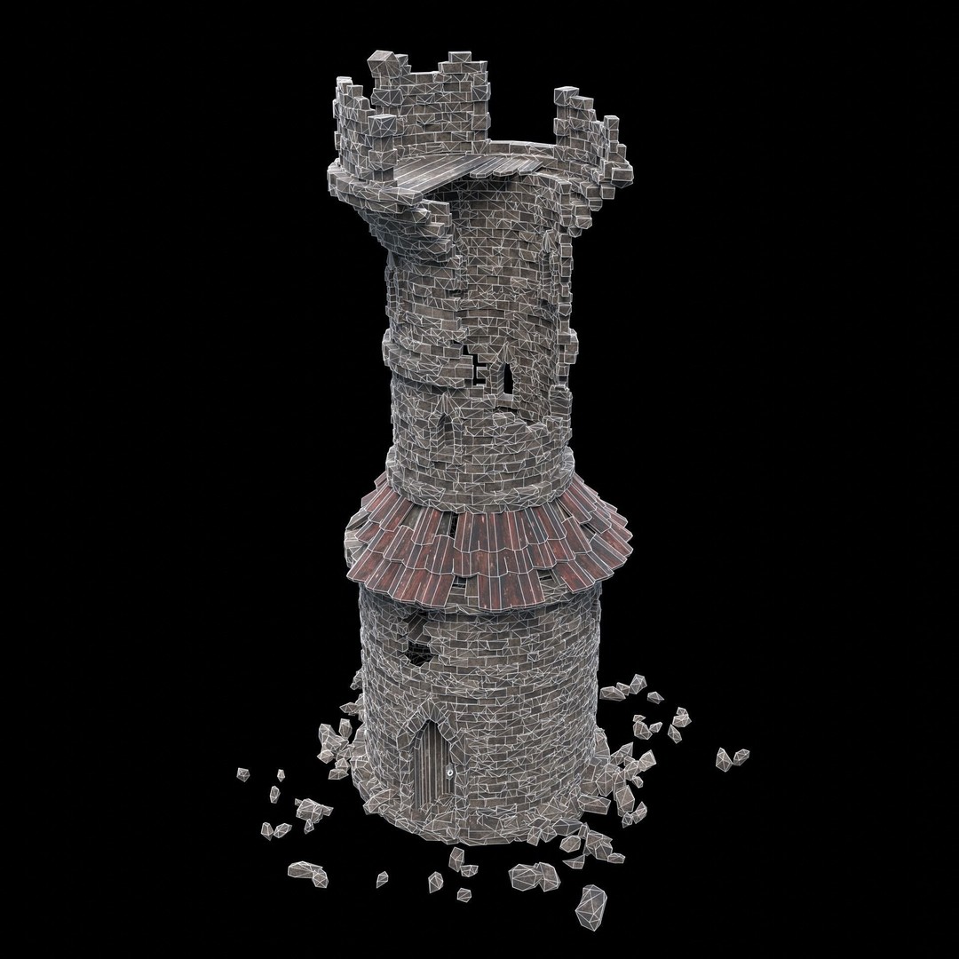 Ruined Mage Tower 3D Model – Low Poly Game Asset, FBX, OBJ - View 22
