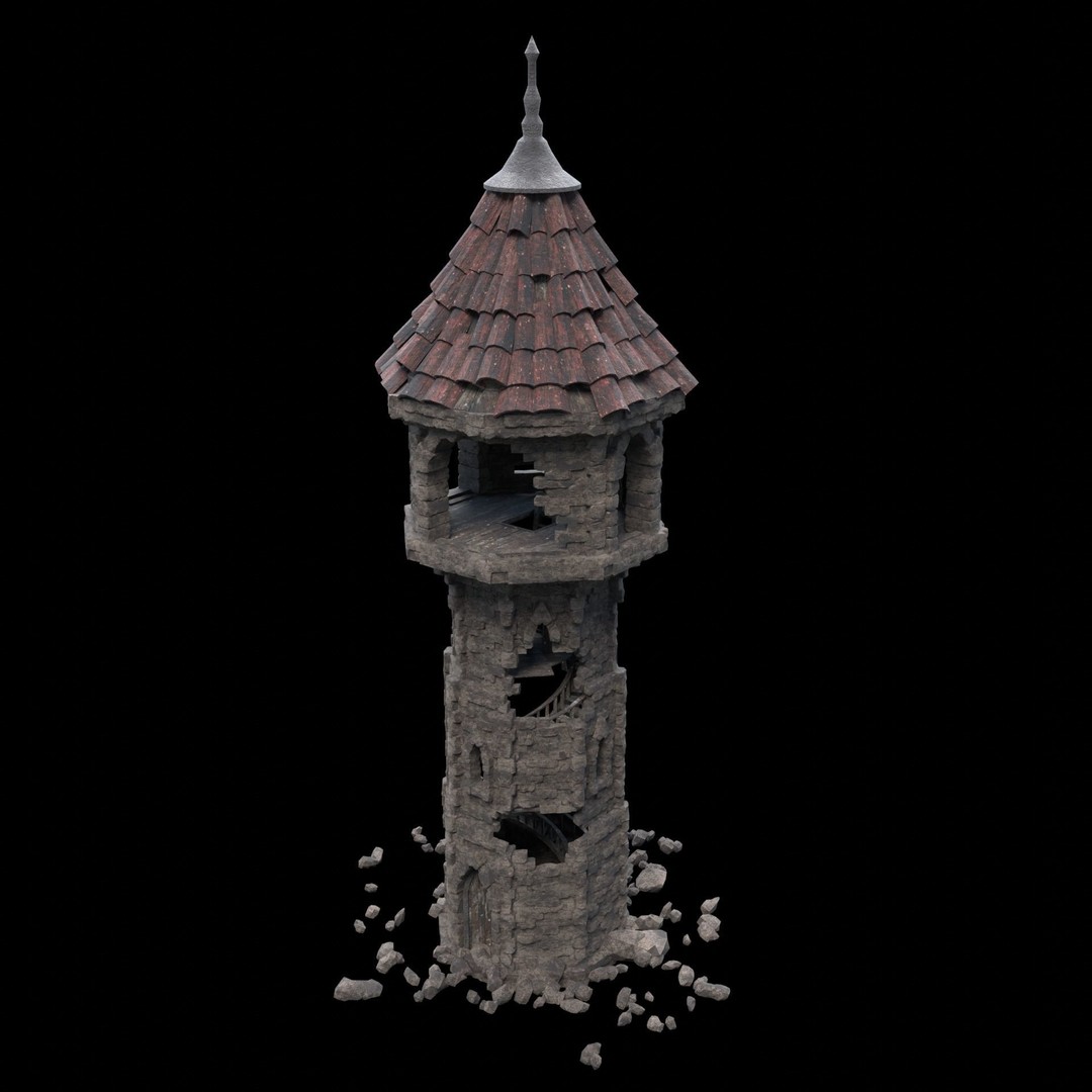 Ruined Mage Tower 3D Model – Low Poly Game Asset, FBX, OBJ - View 23