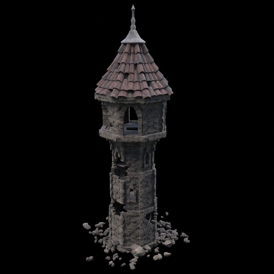 Ruined Mage Tower 3D Model – Low Poly Game Asset, FBX, OBJ - View 24