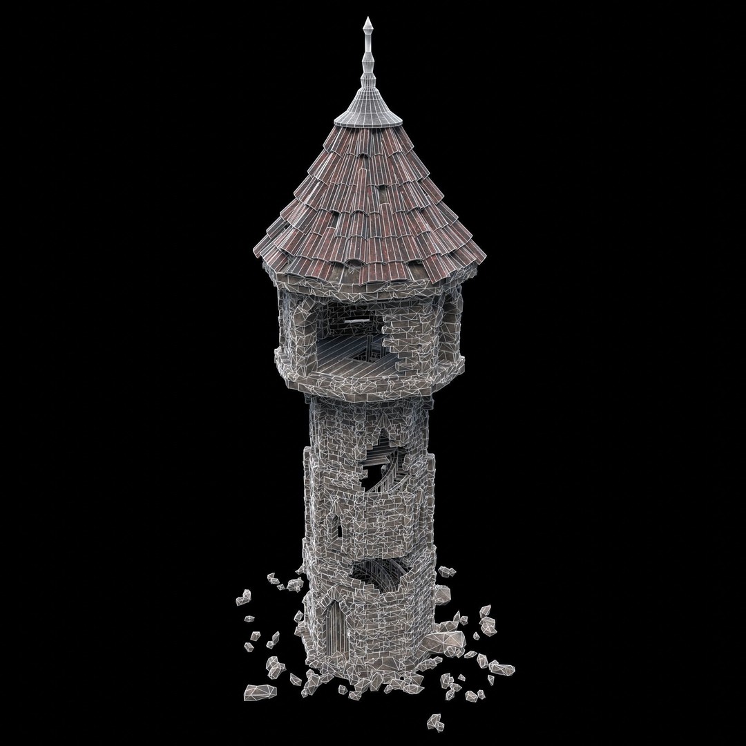 Ruined Mage Tower 3D Model – Low Poly Game Asset, FBX, OBJ - View 25