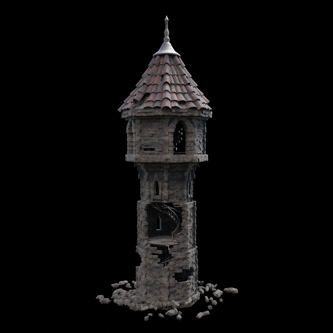 Ruined Mage Tower 3D Model – Low Poly Game Asset, FBX, OBJ - View 26