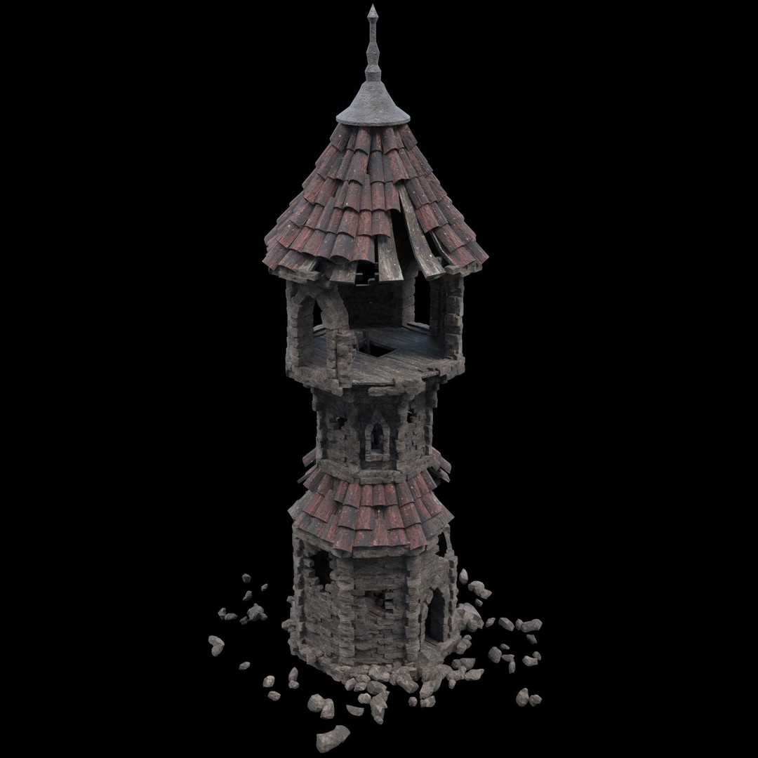 Ruined Mage Tower 3D Model – Low Poly Game Asset, FBX, OBJ - View 27