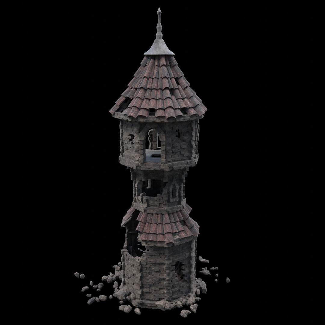 Ruined Mage Tower 3D Model – Low Poly Game Asset, FBX, OBJ - View 28