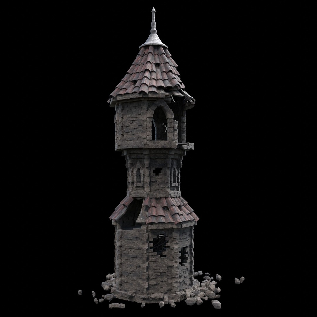 Ruined Mage Tower 3D Model – Low Poly Game Asset, FBX, OBJ - View 29