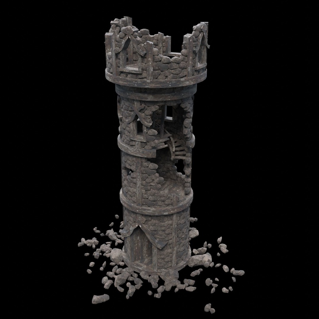 Ruined Mage Tower 3D Model – Low Poly Game Asset, FBX, OBJ - View 3