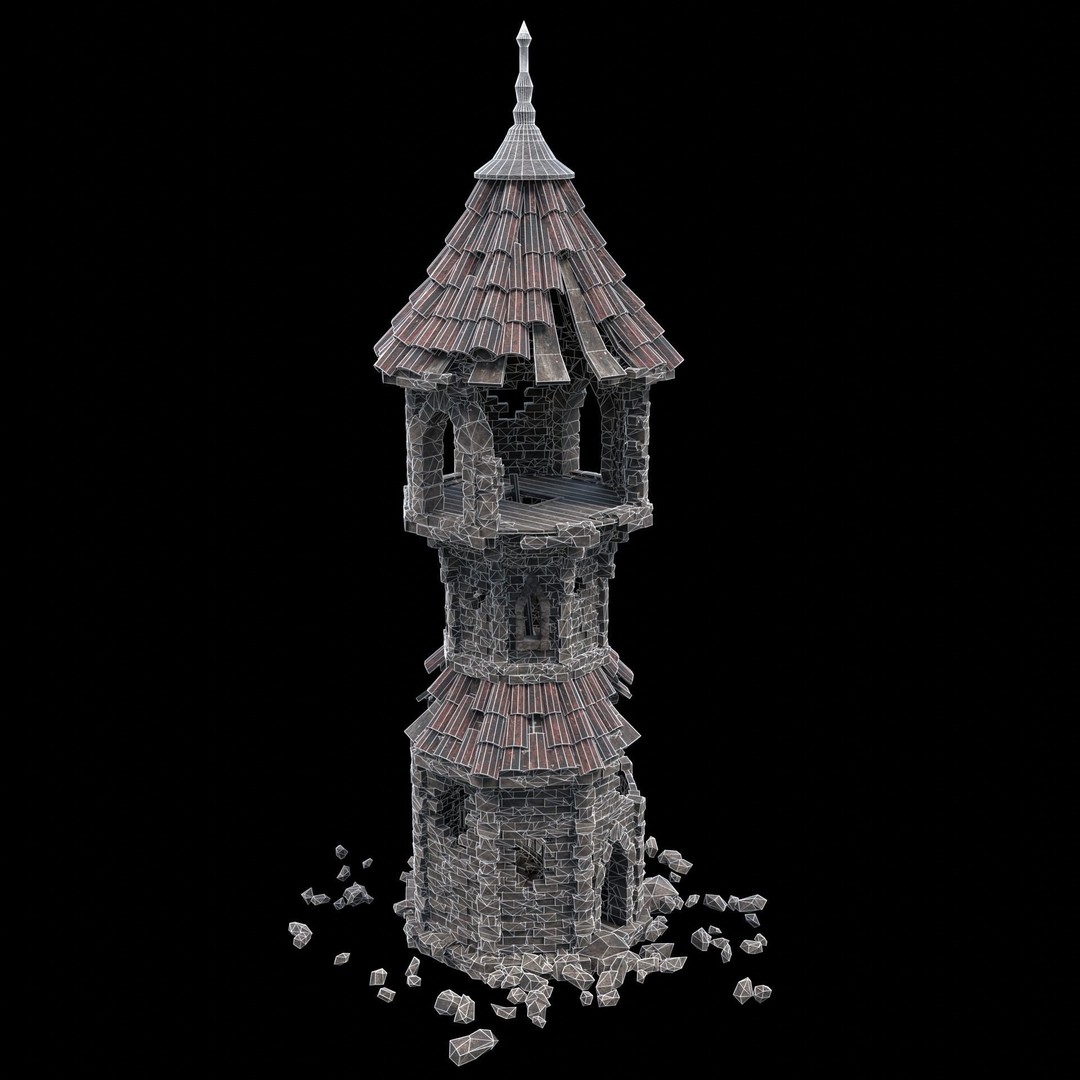 Ruined Mage Tower 3D Model – Low Poly Game Asset, FBX, OBJ - View 30