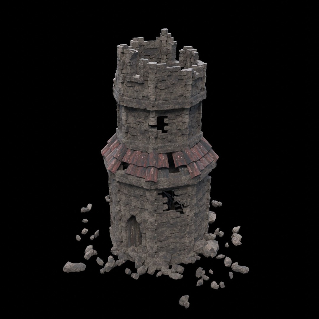 Ruined Mage Tower 3D Model – Low Poly Game Asset, FBX, OBJ - View 31