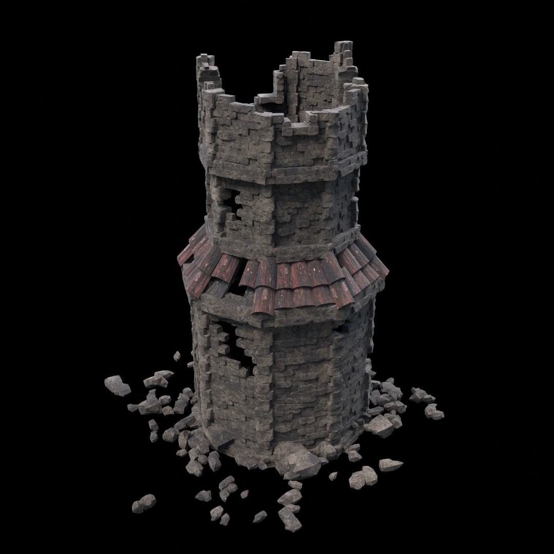 Ruined Mage Tower 3D Model – Low Poly Game Asset, FBX, OBJ - View 32