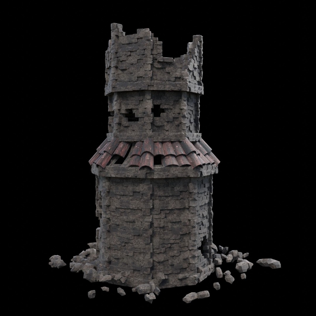 Ruined Mage Tower 3D Model – Low Poly Game Asset, FBX, OBJ - View 33