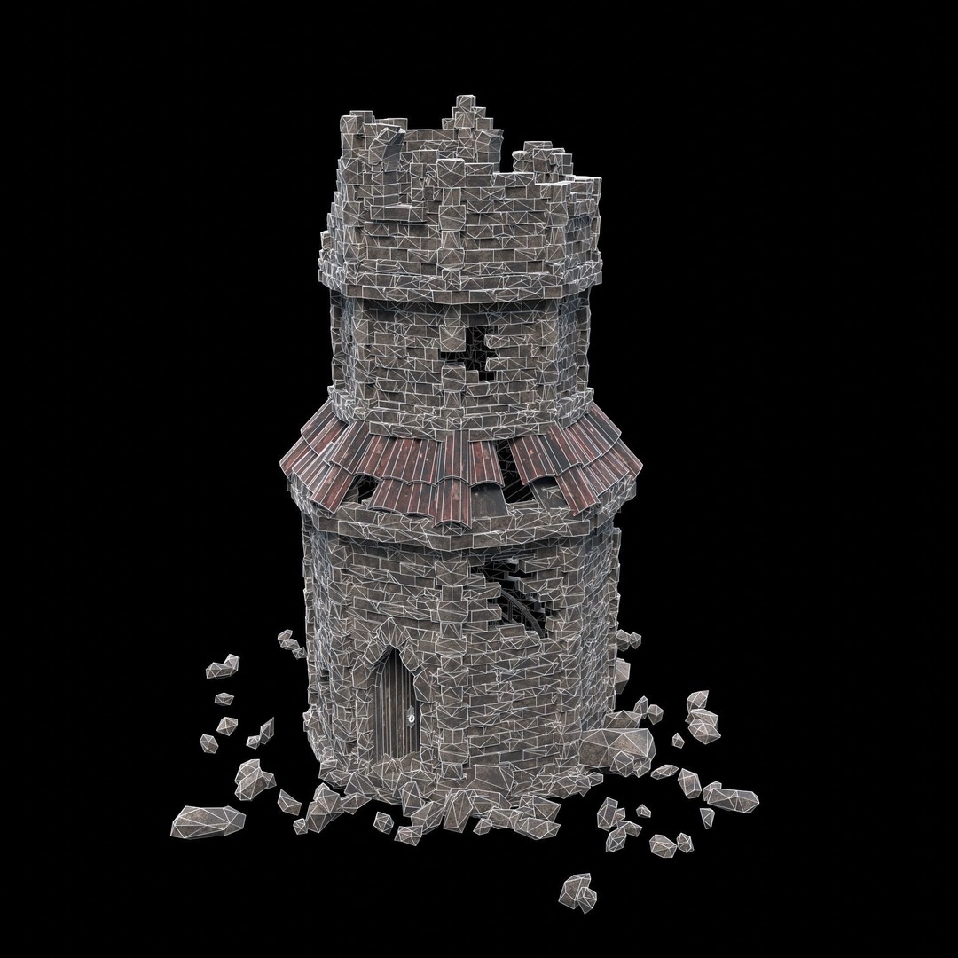Ruined Mage Tower 3D Model – Low Poly Game Asset, FBX, OBJ - View 34