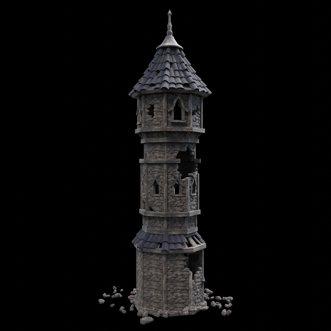 Ruined Mage Tower 3D Model – Low Poly Game Asset, FBX, OBJ - View 35