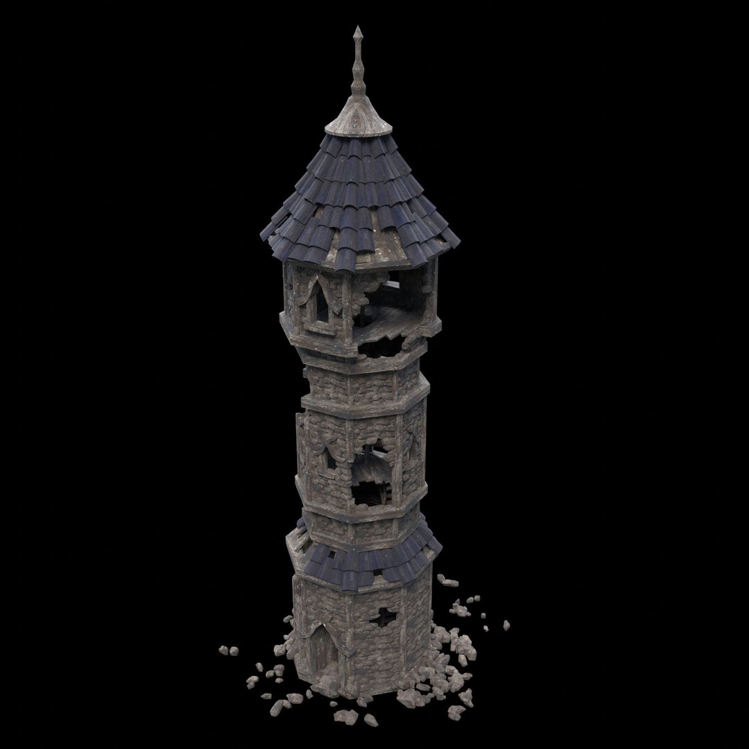 Ruined Mage Tower 3D Model – Low Poly Game Asset, FBX, OBJ - View 36
