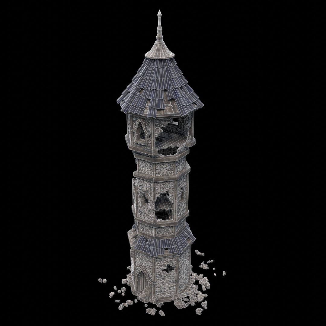 Ruined Mage Tower 3D Model – Low Poly Game Asset, FBX, OBJ - View 37