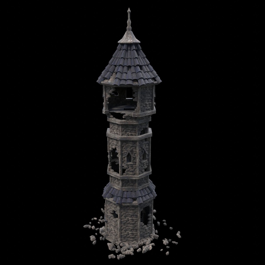 Ruined Mage Tower 3D Model – Low Poly Game Asset, FBX, OBJ - View 38
