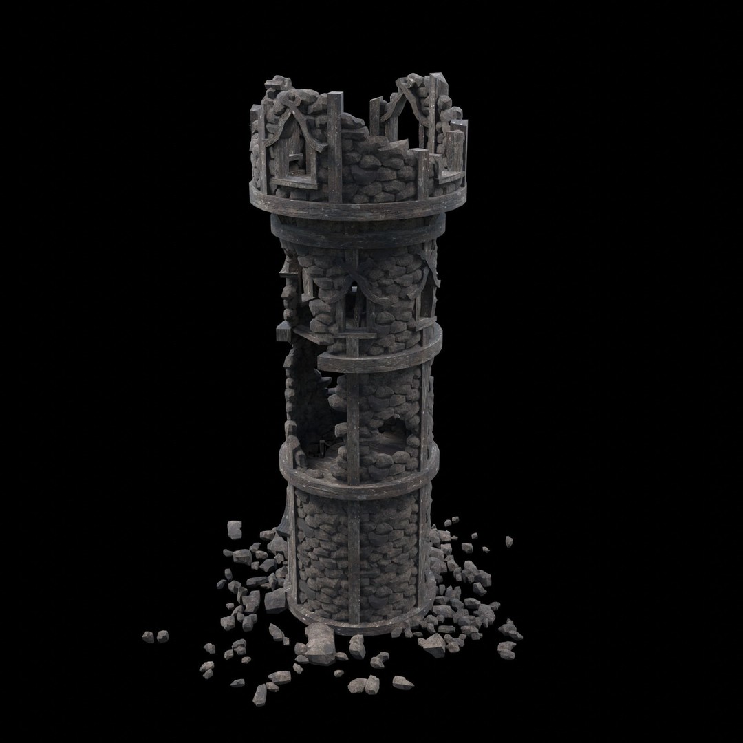 Ruined Mage Tower 3D Model – Low Poly Game Asset, FBX, OBJ - View 4