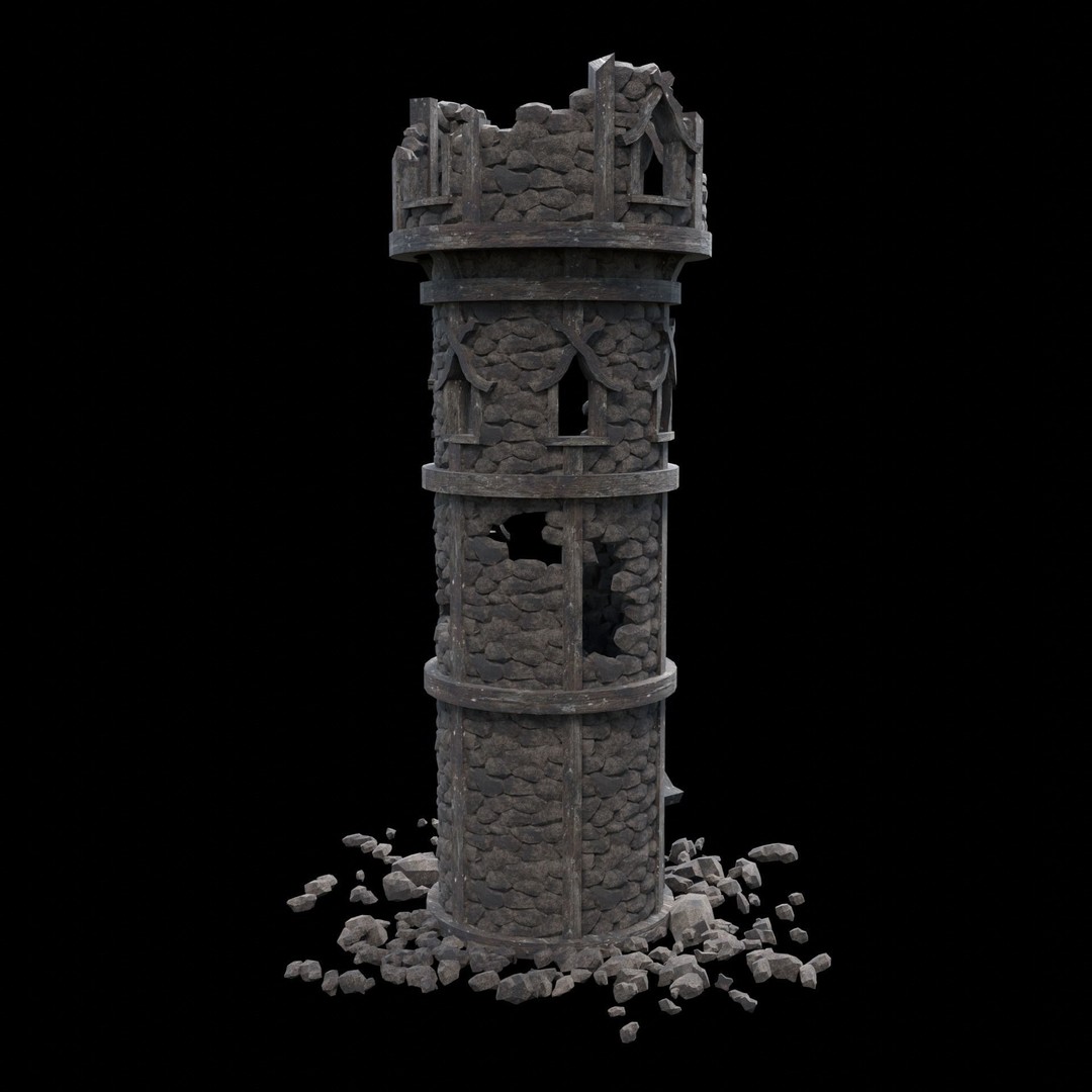 Ruined Mage Tower 3D Model – Low Poly Game Asset, FBX, OBJ - View 5