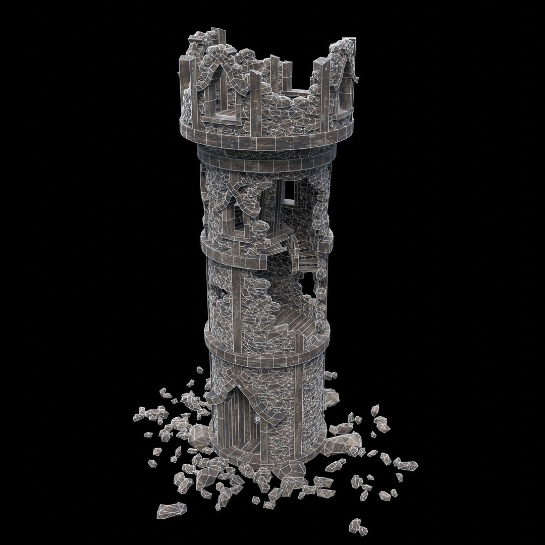 Ruined Mage Tower 3D Model – Low Poly Game Asset, FBX, OBJ - View 6