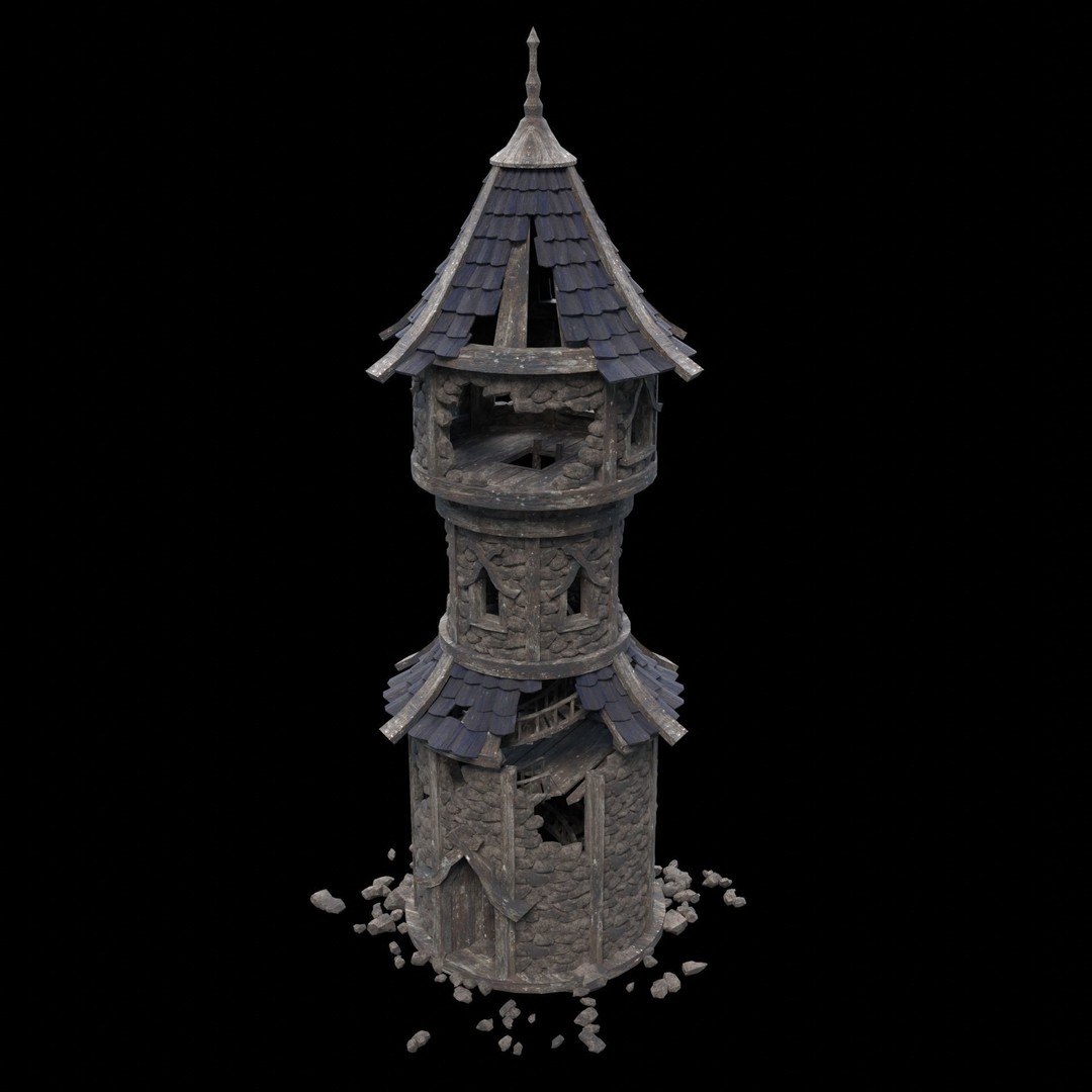 Ruined Mage Tower 3D Model – Low Poly Game Asset, FBX, OBJ - View 7