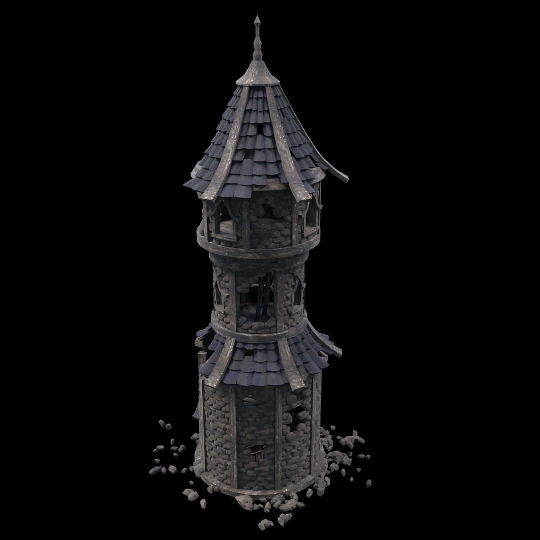 Ruined Mage Tower 3D Model – Low Poly Game Asset, FBX, OBJ - View 8