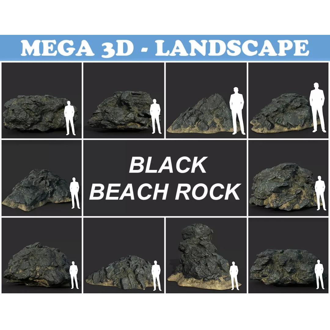 Black Beach Rock Collection 3D Model – Low Poly PBR Textures, FBX & OBJ - View 2