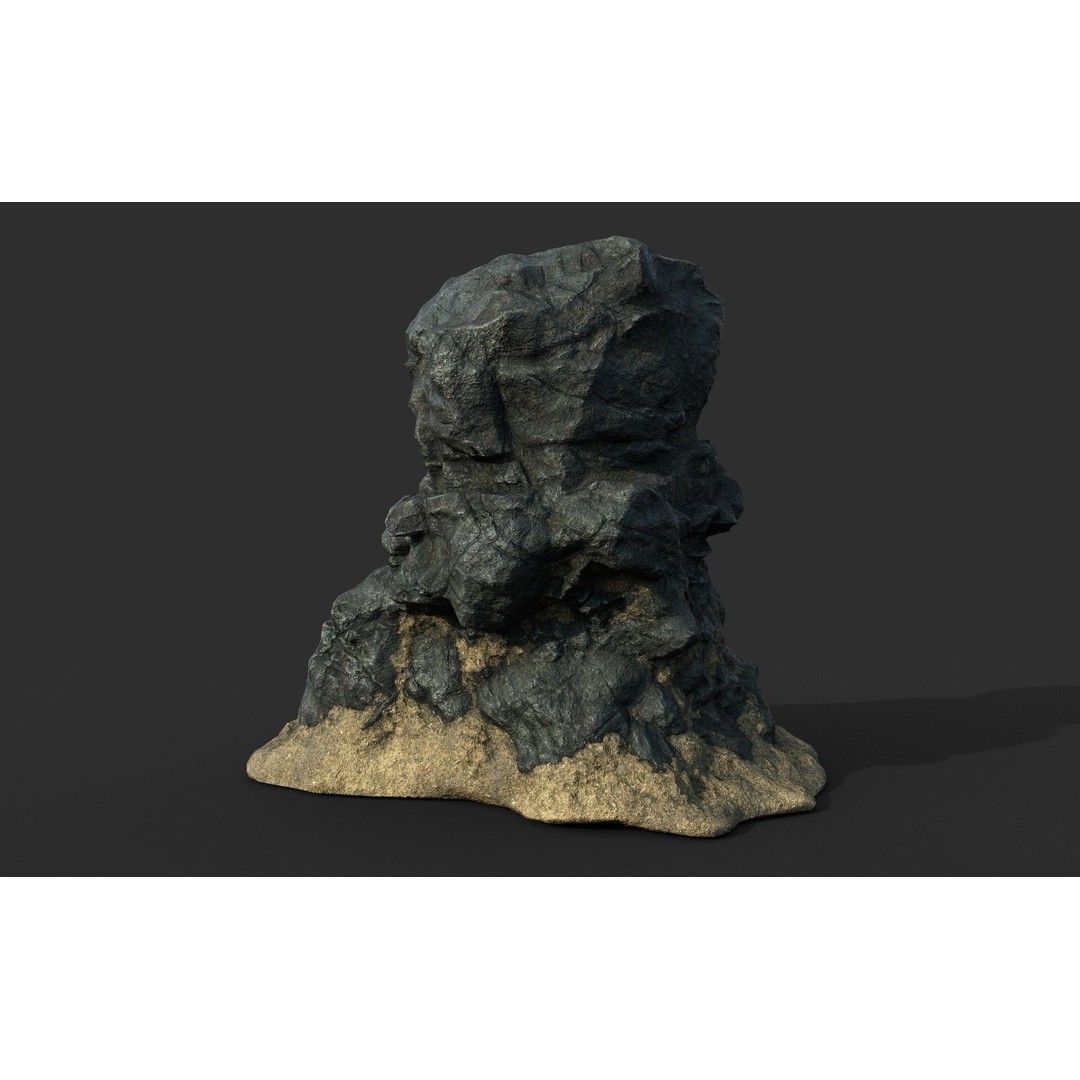 Black Beach Rock Collection 3D Model – Low Poly PBR Textures, FBX & OBJ - View 50