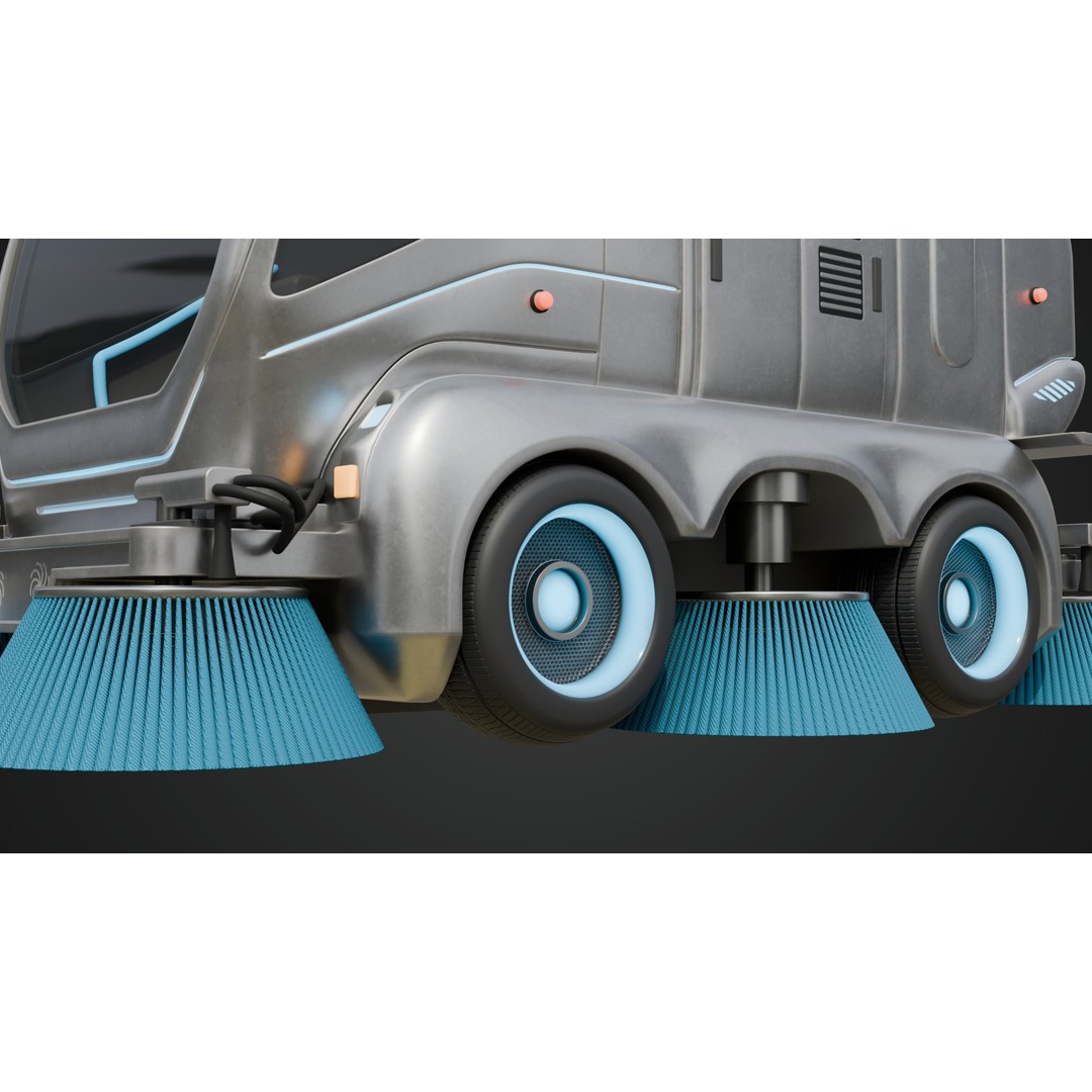 Futuristic Street Sweeper 3D Model – PBR Vehicle for Urban Scenes - View 13