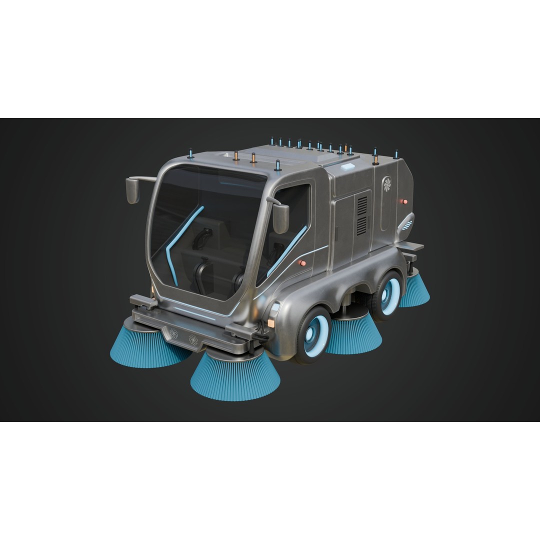Futuristic Street Sweeper 3D Model – PBR Vehicle for Urban Scenes - View 3