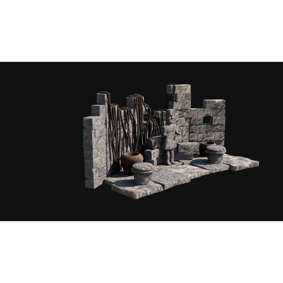 Sacrifice Altar 3D Model – Low Poly Jungle Tribal Construction, FBX, OBJ - View 11