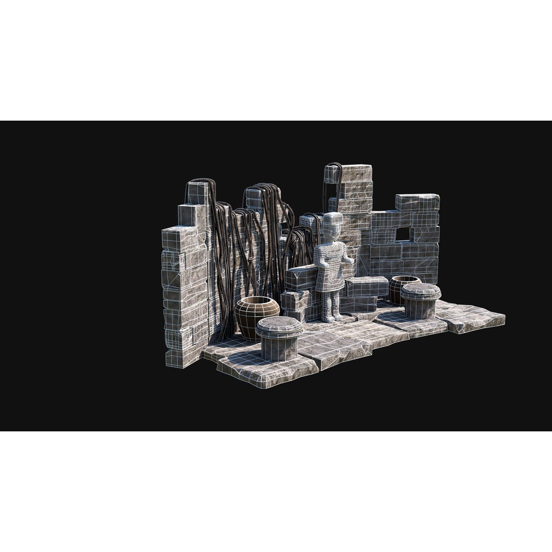 Sacrifice Altar 3D Model – Low Poly Jungle Tribal Construction, FBX, OBJ - View 14