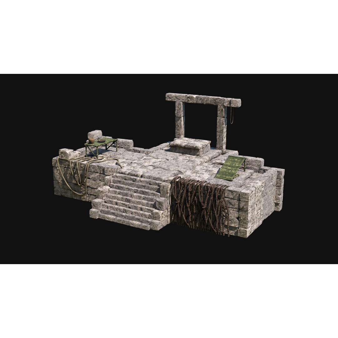 Sacrifice Altar 3D Model – Low Poly Jungle Tribal Construction, FBX, OBJ - View 15