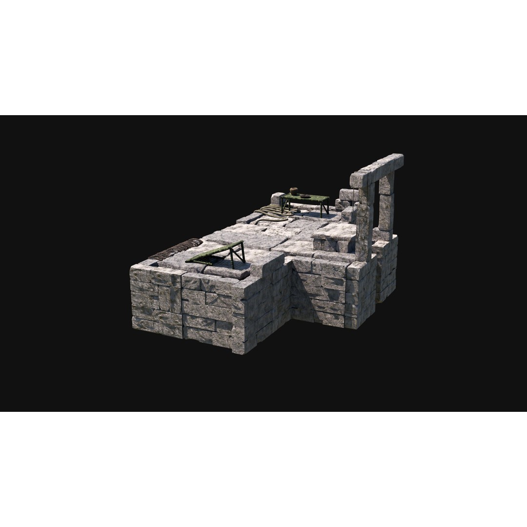 Sacrifice Altar 3D Model – Low Poly Jungle Tribal Construction, FBX, OBJ - View 16