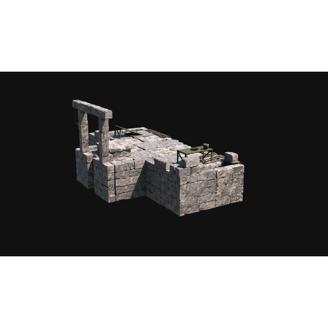 Sacrifice Altar 3D Model – Low Poly Jungle Tribal Construction, FBX, OBJ - View 17