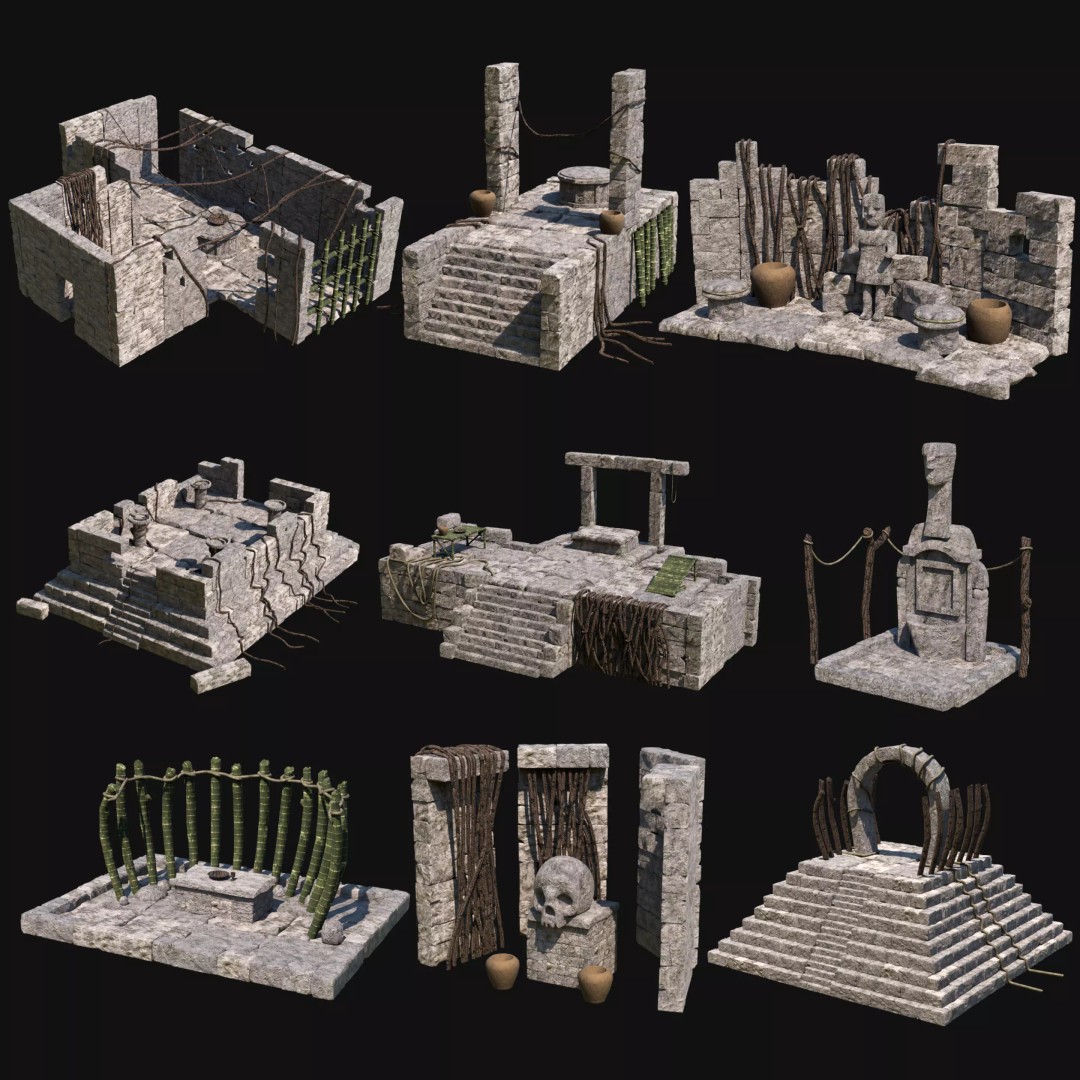 Sacrifice Altar 3D Model – Low Poly Jungle Tribal Construction, FBX, OBJ - View 2