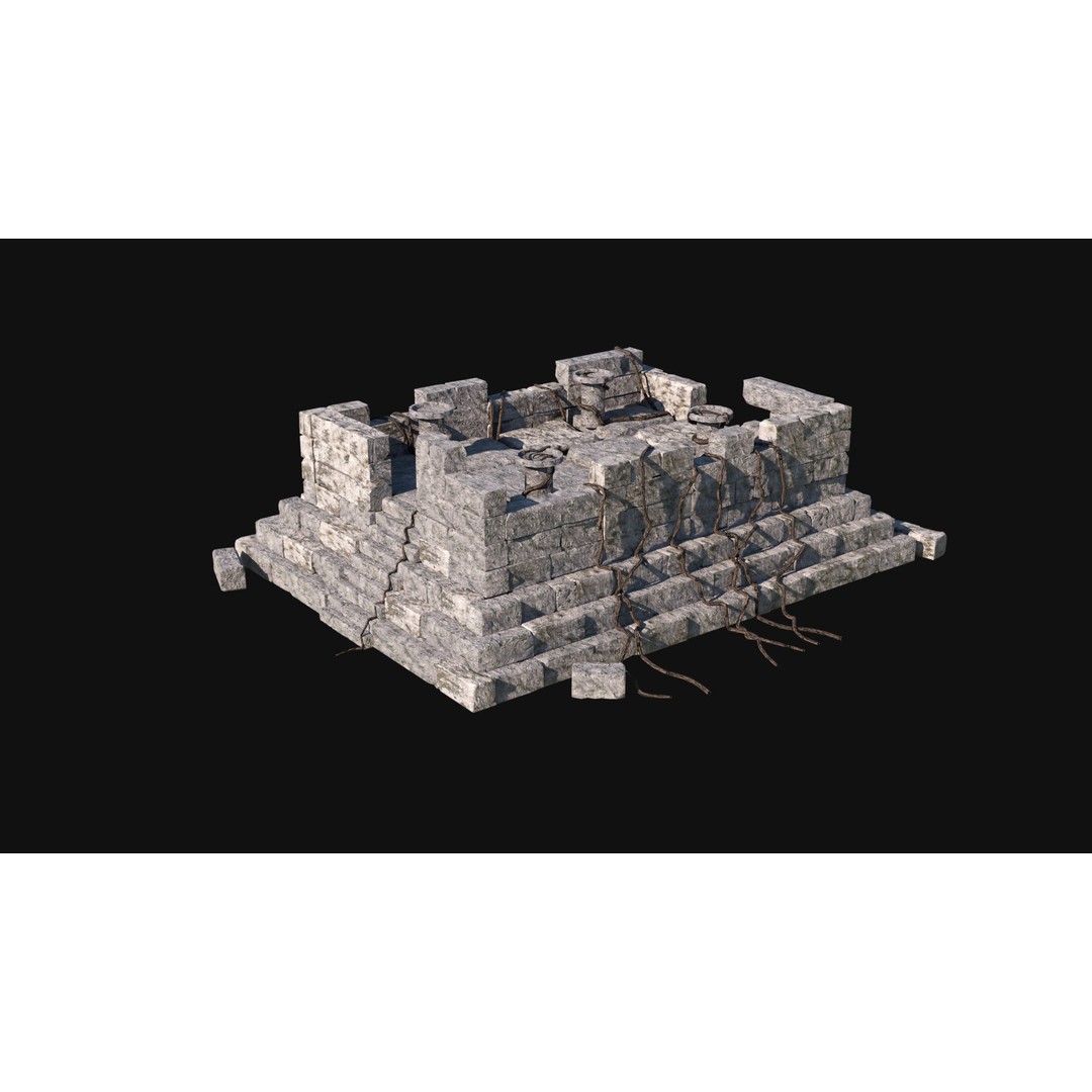 Sacrifice Altar 3D Model – Low Poly Jungle Tribal Construction, FBX, OBJ - View 23