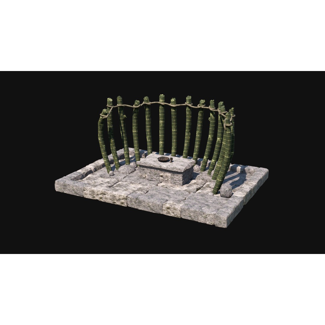 Sacrifice Altar 3D Model – Low Poly Jungle Tribal Construction, FBX, OBJ - View 27