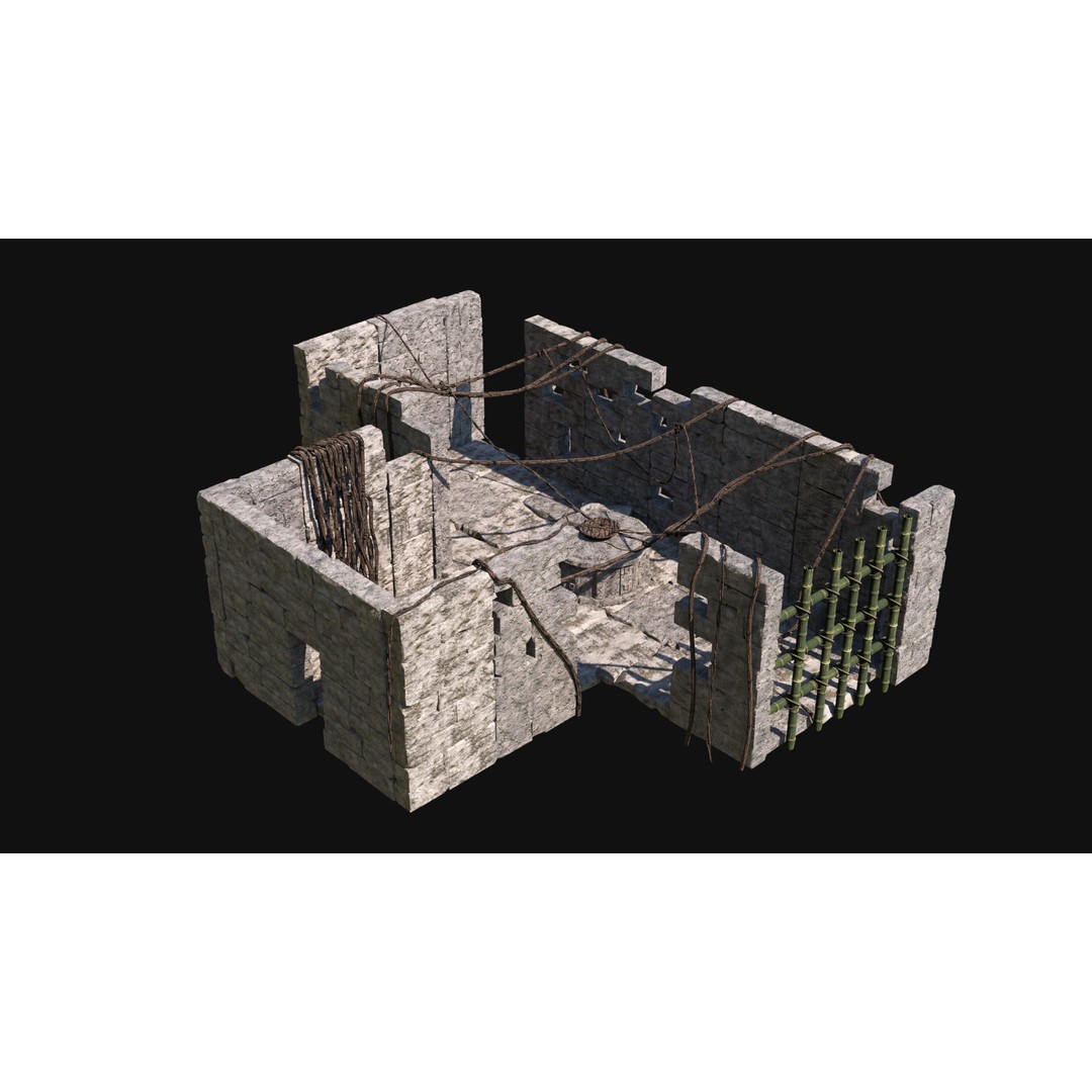 Sacrifice Altar 3D Model – Low Poly Jungle Tribal Construction, FBX, OBJ - View 3