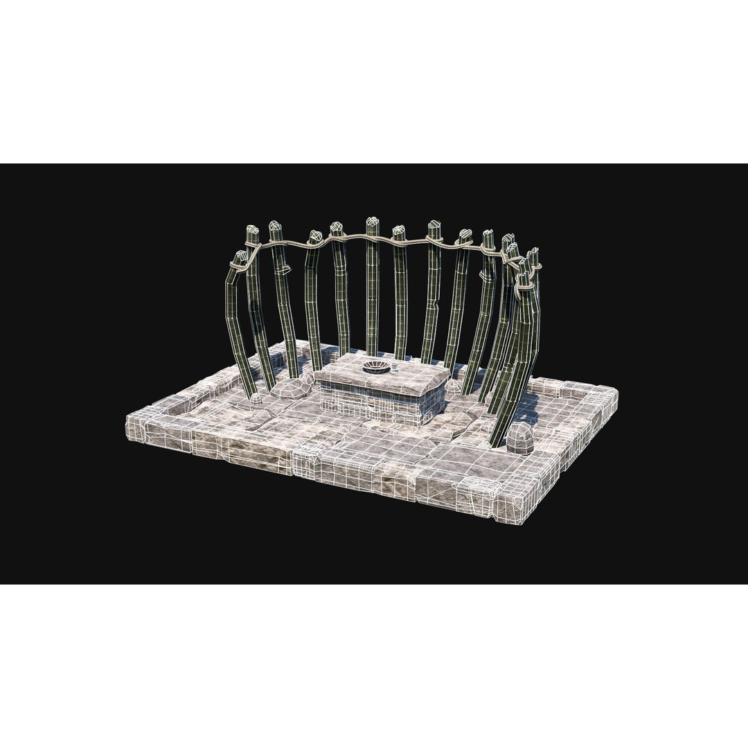 Sacrifice Altar 3D Model – Low Poly Jungle Tribal Construction, FBX, OBJ - View 30