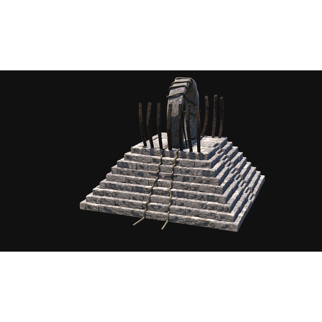 Sacrifice Altar 3D Model – Low Poly Jungle Tribal Construction, FBX, OBJ - View 34