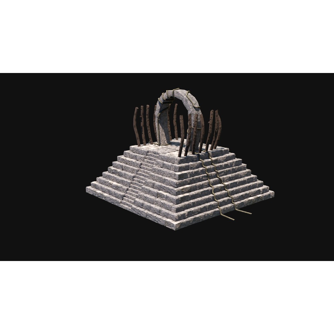 Sacrifice Altar 3D Model – Low Poly Jungle Tribal Construction, FBX, OBJ - View 35