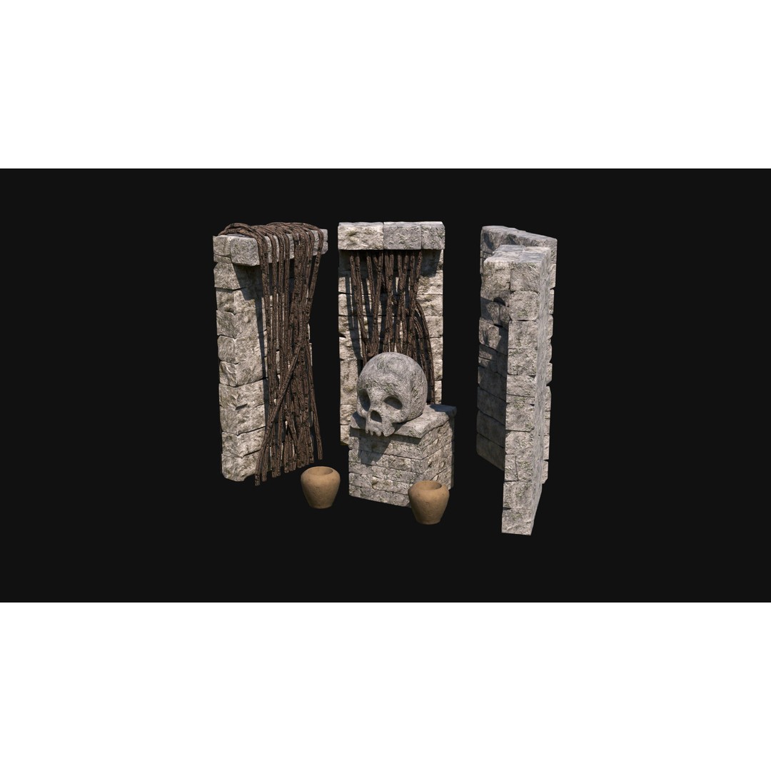 Sacrifice Altar 3D Model – Low Poly Jungle Tribal Construction, FBX, OBJ - View 39