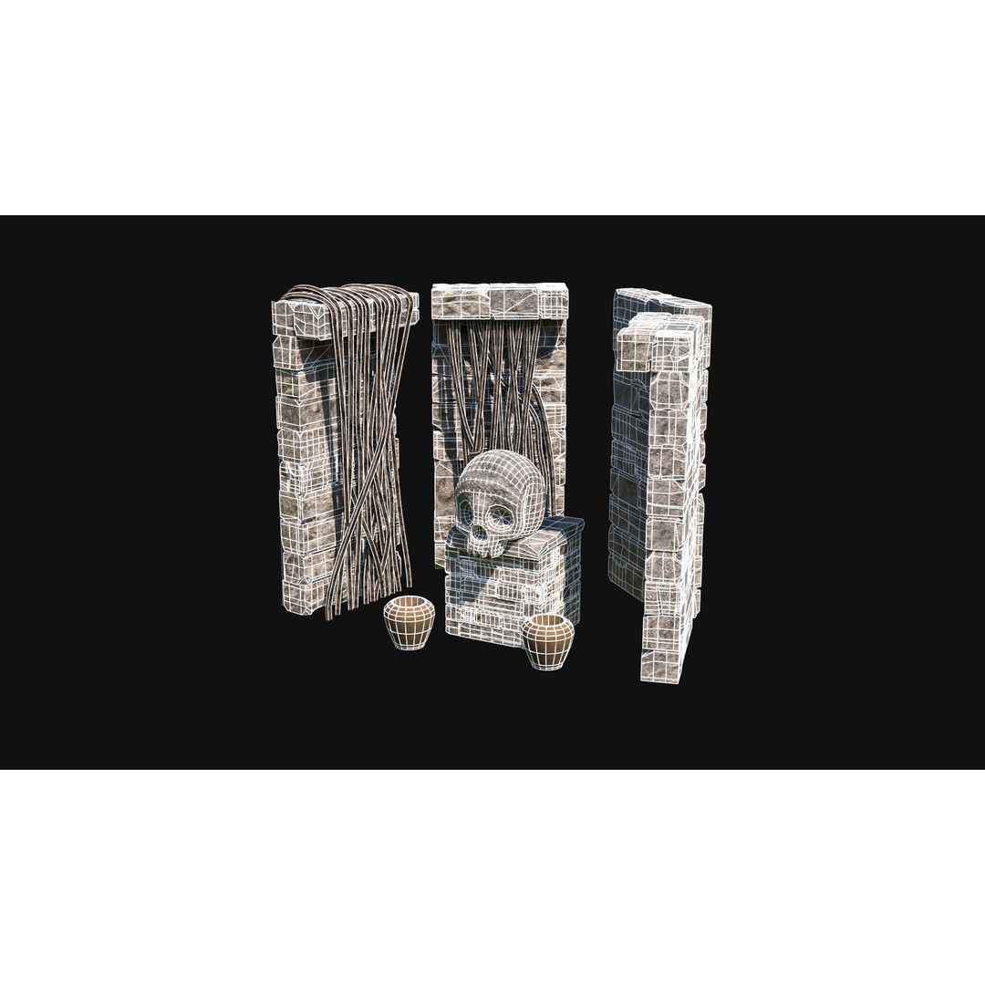 Sacrifice Altar 3D Model – Low Poly Jungle Tribal Construction, FBX, OBJ - View 42